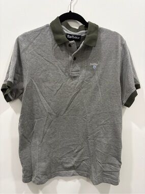 Barbour Polo Shirt with Olive Trim size large